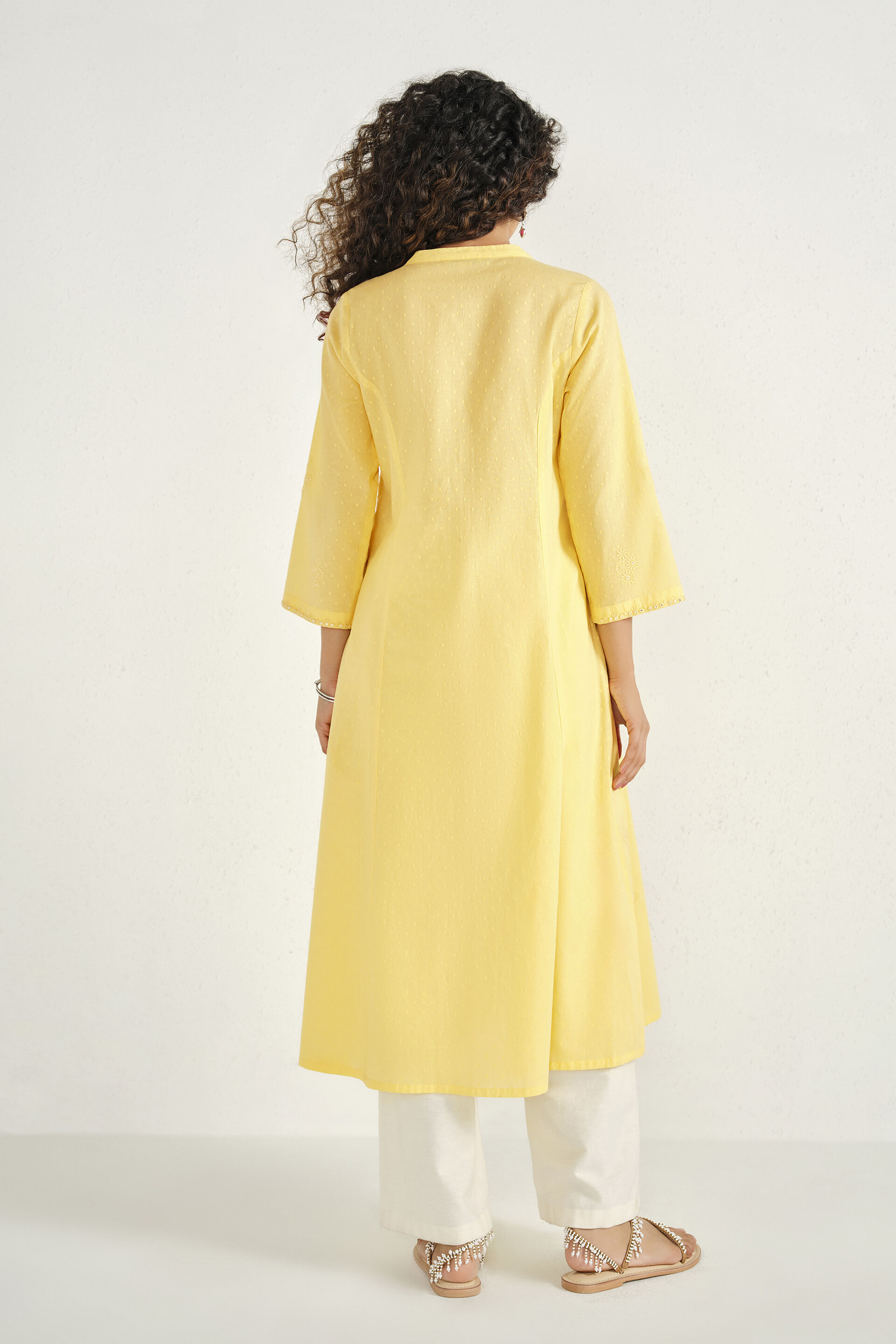 Sunny Yellow Embroidered Kurta, Yellow, image 5